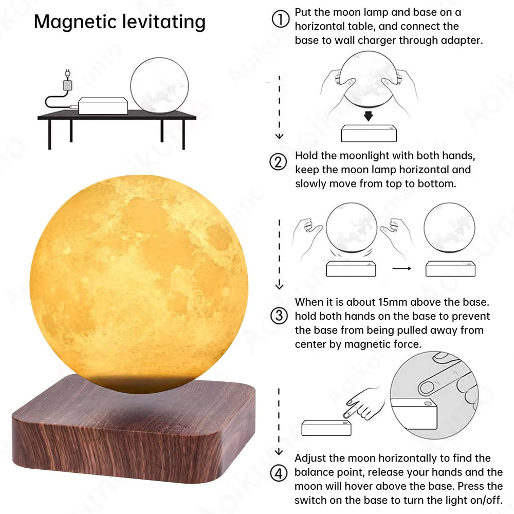 Magnetic Levitation Moon Lamp Collection 3D Printing Touch Suspension Moon Bedroom Atmosphere Lamp Desktop Decor Friends Gift